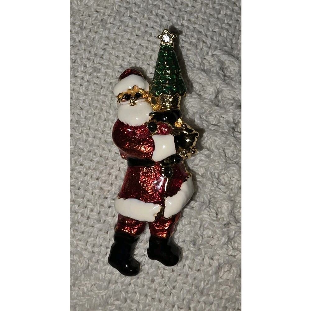 Vtg Christopher Radko Santa Pin Shiny Brite Goldtone Enamel Christmas Holiday